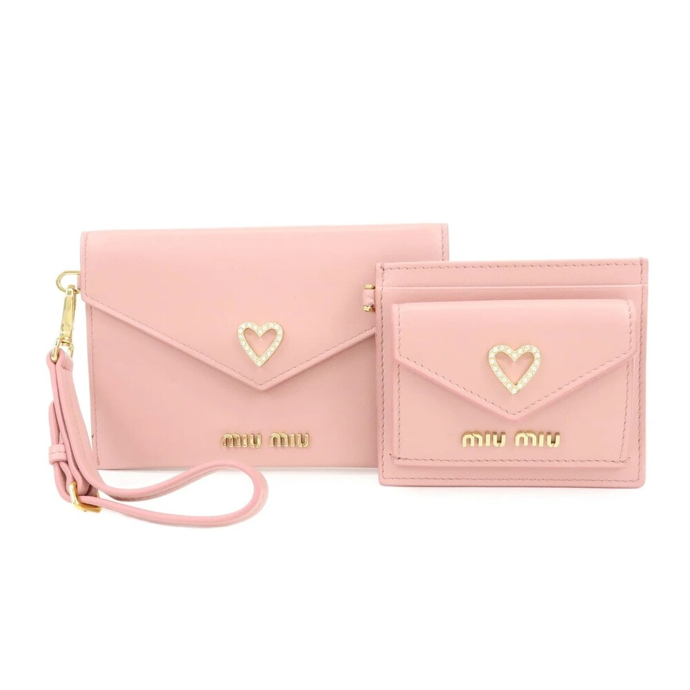 6836 - Miu Miu Madras Love Envelope Pouch Wristlet Pink Crystal Heart